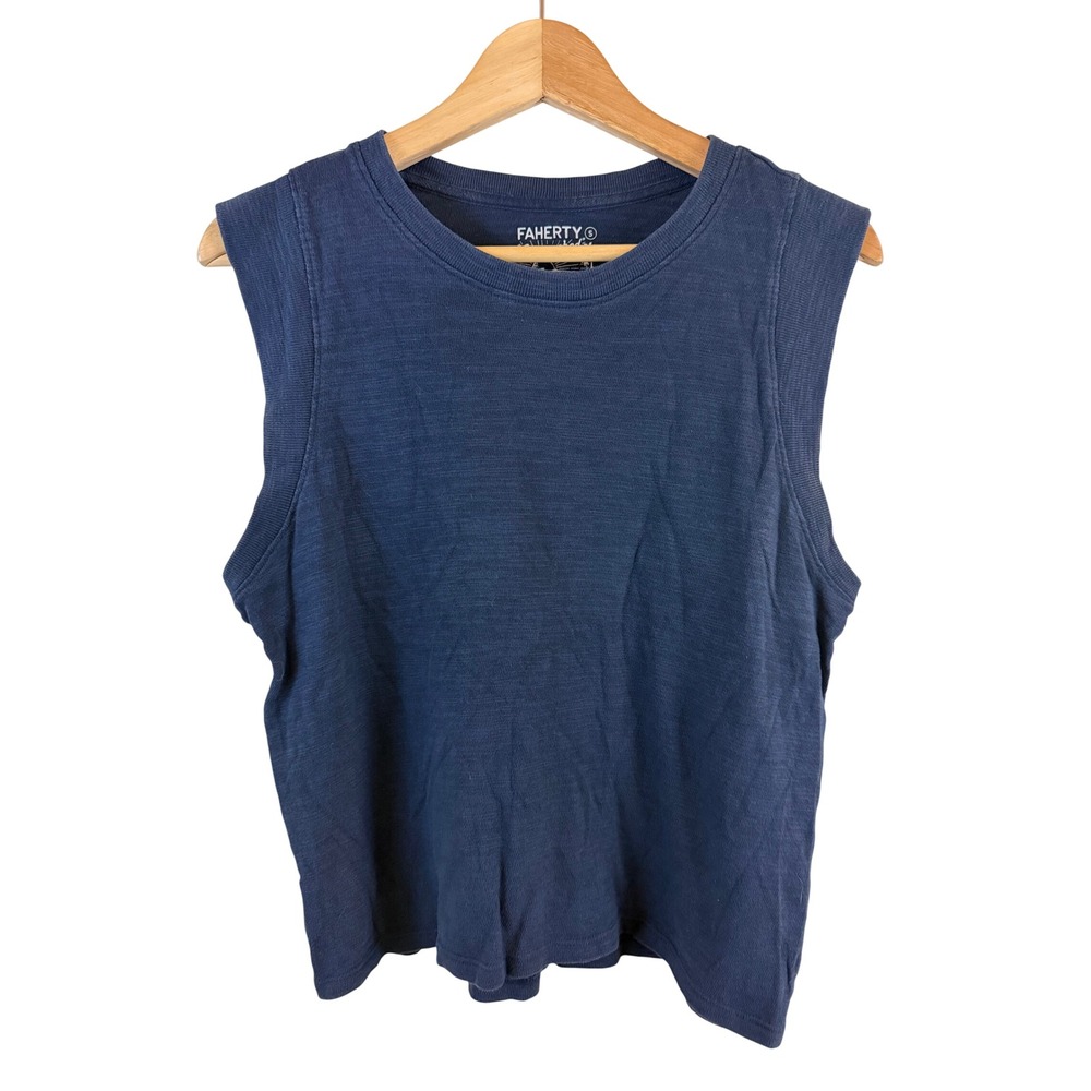 Faherty Sunwashed Muscle Tank Women Small Blue Organic Cotton Sleeveless Tee